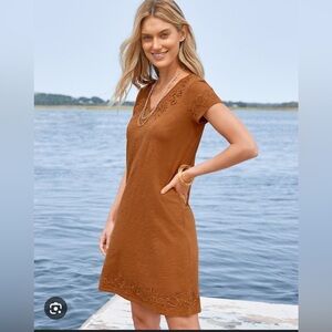 Garnet Hill Floral Embroidered BOHO Peasant Organic Cotton Short Sleeve Dress S